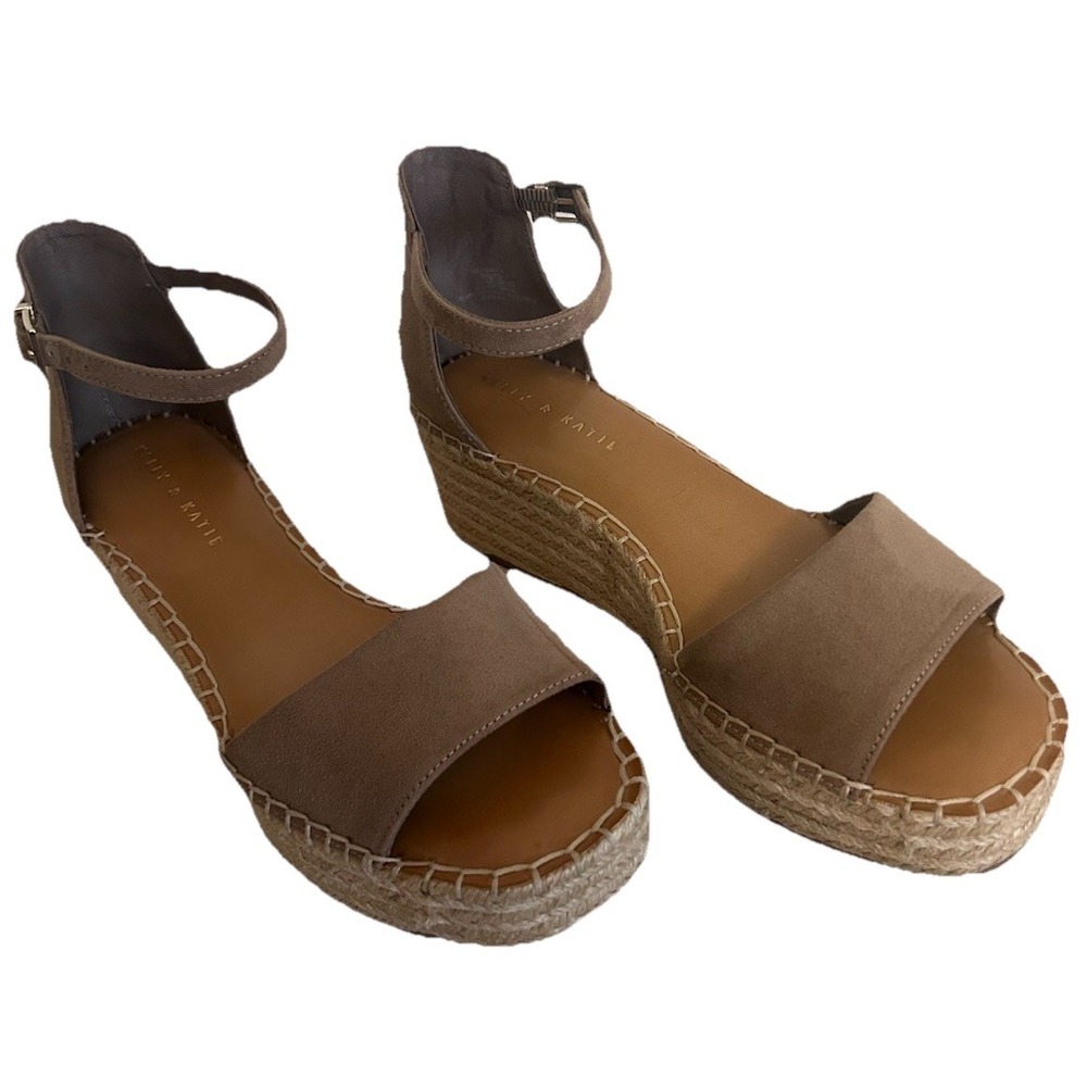 Kelly & Katie Size 9M Espadrille Taupe Wedge Fedrick Microsuede Sandals-JKL-1-A